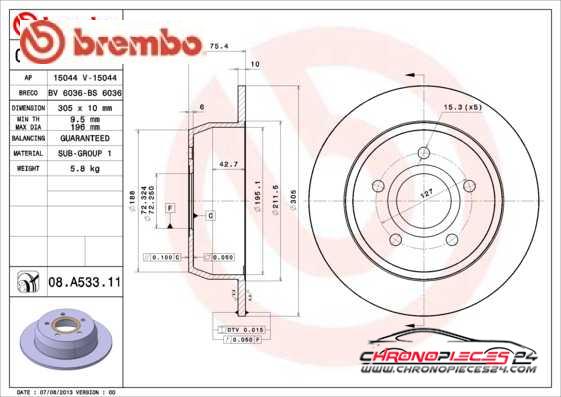 Achat de BREMBO 08.A533.11 Disque de frein pas chères