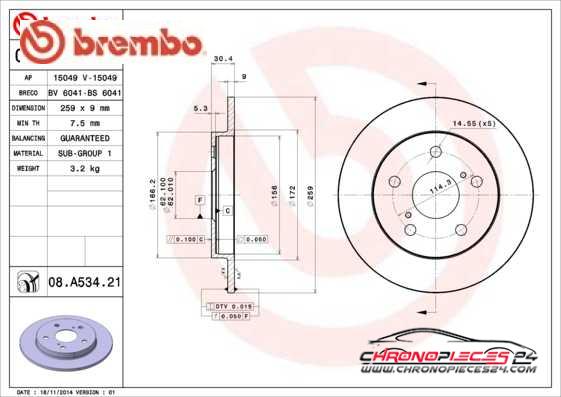 Achat de BREMBO 08.A534.21 Disque de frein pas chères