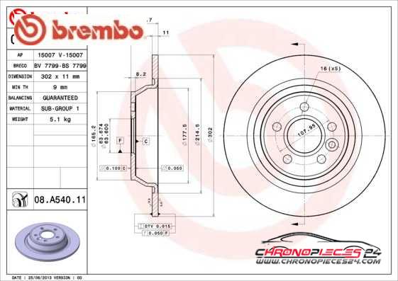 Achat de BREMBO 08.A540.11 Disque de frein pas chères