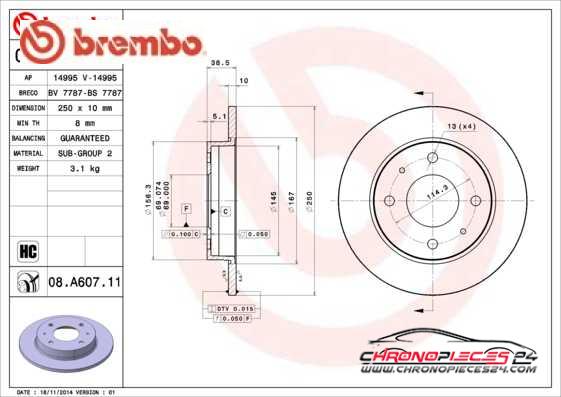 Achat de BREMBO 08.A607.11 Disque de frein pas chères