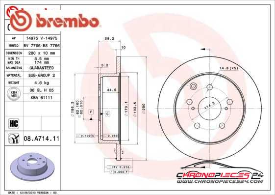 Achat de BREMBO 08.A714.11 Disque de frein pas chères