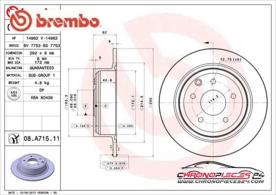 Achat de BREMBO 08.A715.11 Disque de frein pas chères