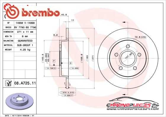 Achat de BREMBO 08.A725.11 Disque de frein pas chères