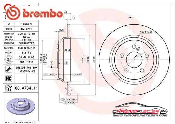 Achat de BREMBO 08.A734.11 Disque de frein pas chères