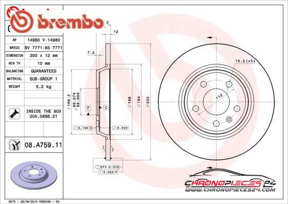 Achat de BREMBO 08.A759.11 Disque de frein pas chères