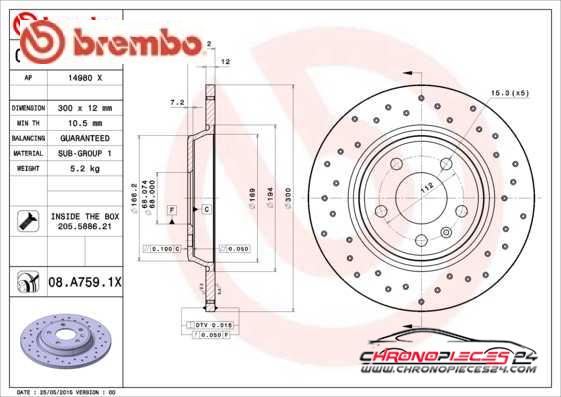 Achat de BREMBO 08.A759.1X Disque de frein pas chères