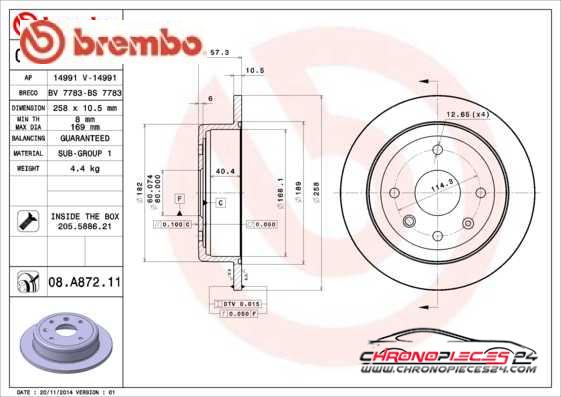 Achat de BREMBO 08.A872.11 Disque de frein pas chères