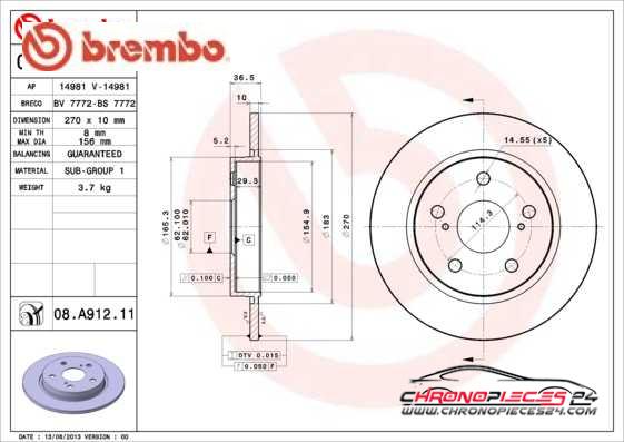 Achat de BREMBO 08.A912.10 Disque de frein pas chères