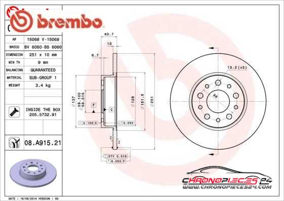 Achat de BREMBO 08.A915.21 Disque de frein pas chères