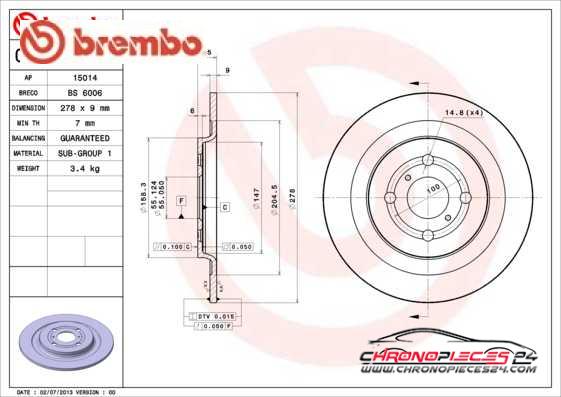 Achat de BREMBO 08.B044.10 Disque de frein pas chères