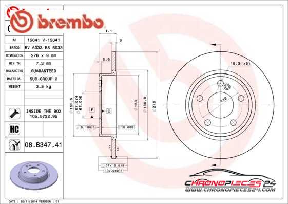 Achat de BREMBO 08.B347.41 Disque de frein pas chères