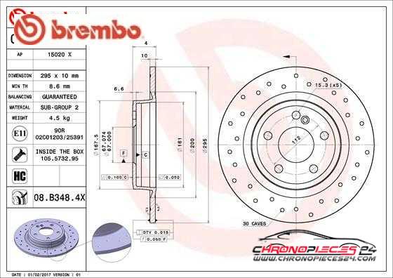 Achat de BREMBO 08.B348.4X Disque de frein pas chères