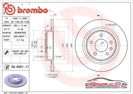 Achat de BREMBO 08.B351.11 Disque de frein pas chères