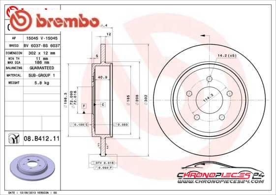 Achat de BREMBO 08.B412.11 Disque de frein pas chères