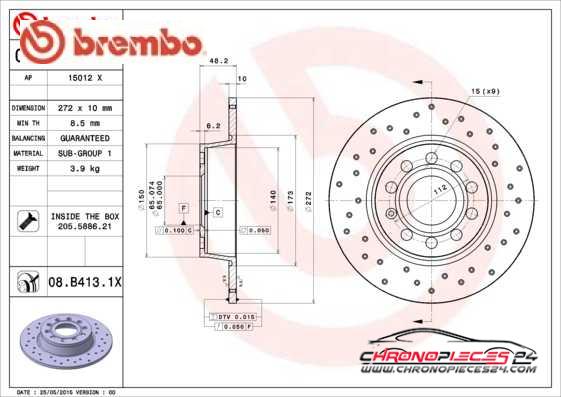 Achat de BREMBO 08.B413.1X Disque de frein pas chères