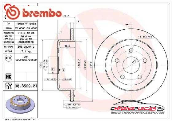 Achat de BREMBO 08.B529.21 Disque de frein pas chères