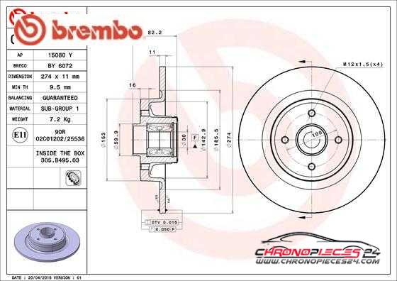 Achat de BREMBO 08.B650.17 Disque de frein pas chères