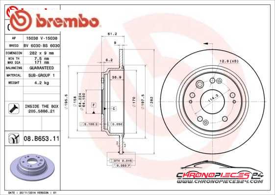 Achat de BREMBO 08.B653.11 Disque de frein pas chères