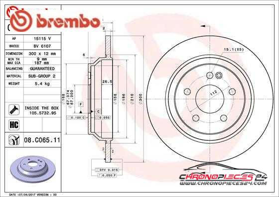 Achat de BREMBO 08.C065.11 Disque de frein pas chères