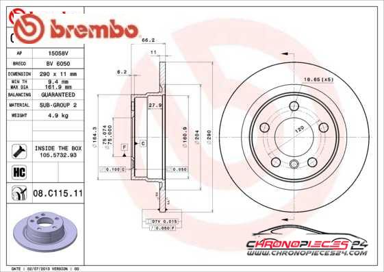 Achat de BREMBO 08.C115.11 Disque de frein pas chères