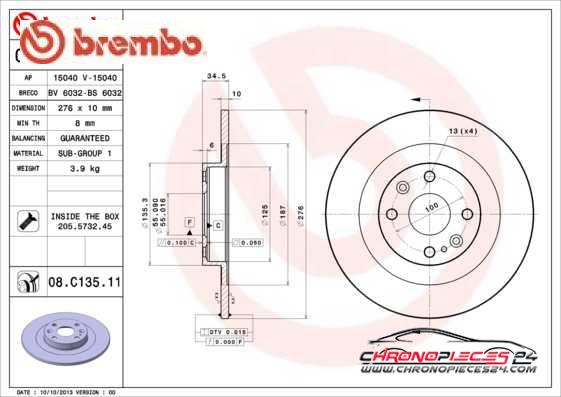 Achat de BREMBO 08.C135.11 Disque de frein pas chères