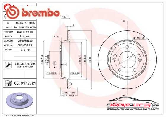 Achat de BREMBO 08.C172.21 Disque de frein pas chères