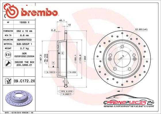 Achat de BREMBO 08.C172.2X Disque de frein pas chères