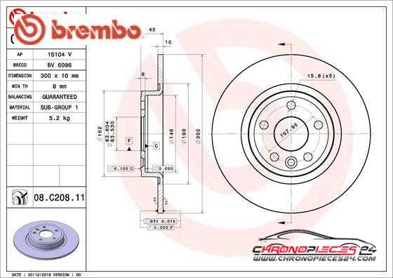 Achat de BREMBO 08.C208.11 Disque de frein pas chères