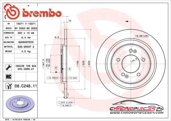 Achat de BREMBO 08.C248.11 Disque de frein pas chères