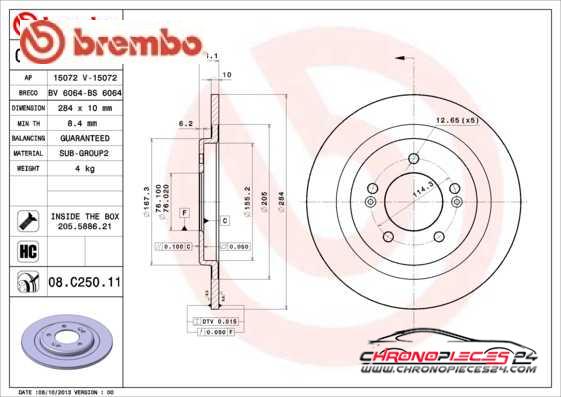 Achat de BREMBO 08.C250.11 Disque de frein pas chères