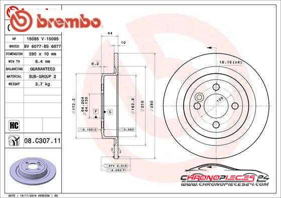 Achat de BREMBO 08.C307.11 Disque de frein pas chères