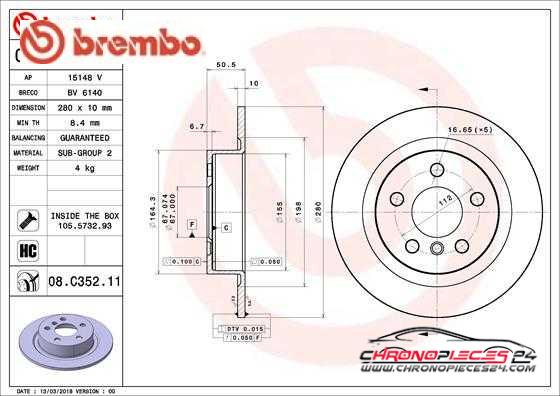 Achat de BREMBO 08.C352.11 Disque de frein pas chères