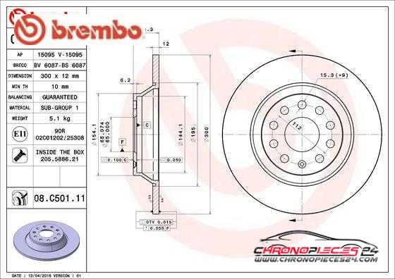 Achat de BREMBO 08.C501.11 Disque de frein pas chères