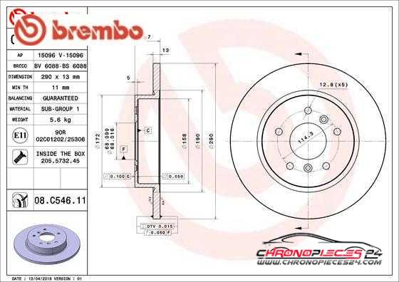 Achat de BREMBO 08.C546.11 Disque de frein pas chères