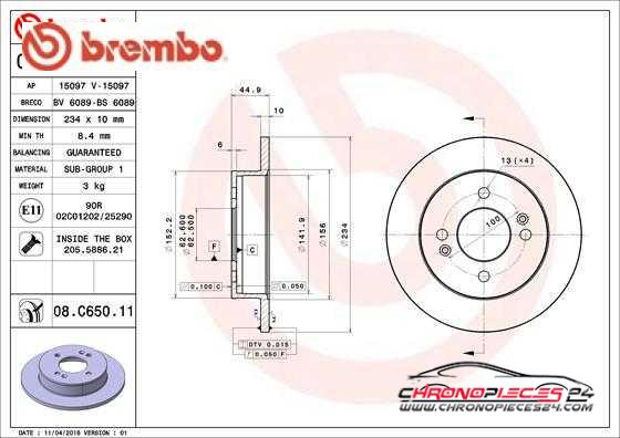 Achat de BREMBO 08.C650.11 Disque de frein pas chères