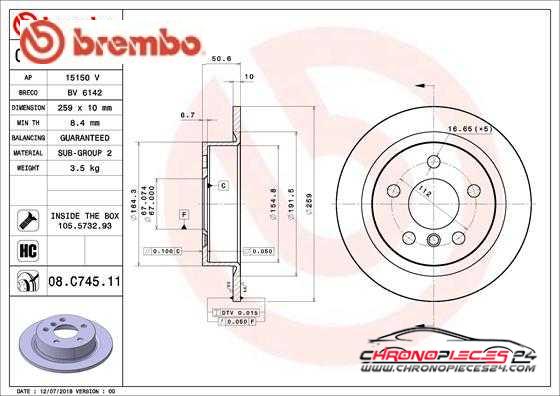 Achat de BREMBO 08.C745.11 Disque de frein pas chères