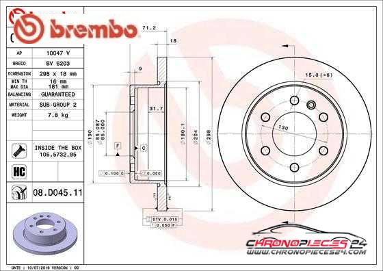 Achat de BREMBO 08.D045.11 Disque de frein pas chères