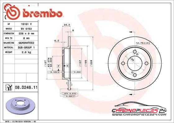 Achat de BREMBO 08.D248.11 Disque de frein pas chères