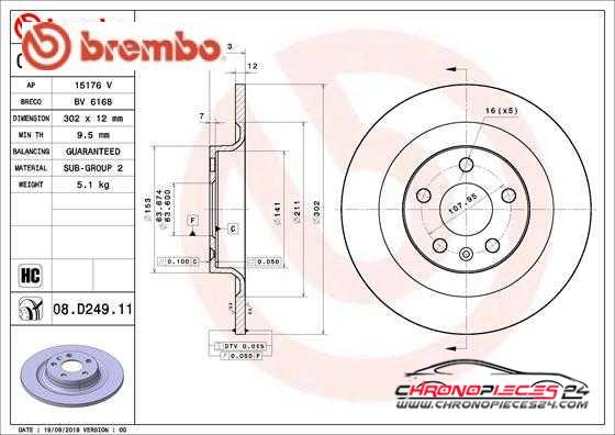 Achat de BREMBO 08.D249.11 Disque de frein pas chères