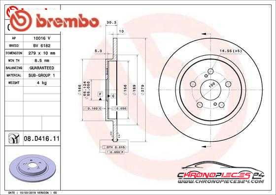 Achat de BREMBO 08.D416.11 Disque de frein pas chères