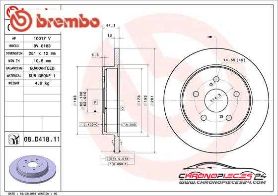 Achat de BREMBO 08.D418.11 Disque de frein pas chères