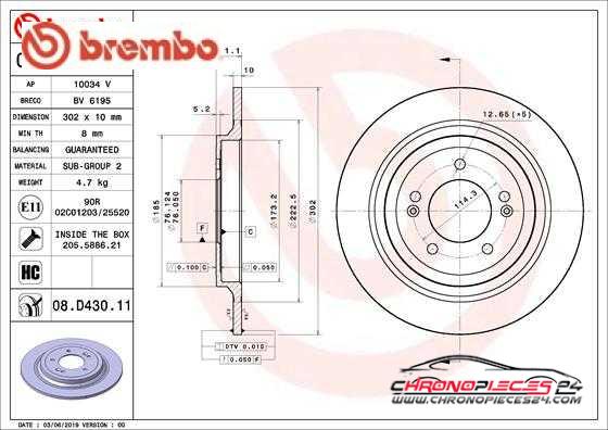 Achat de BREMBO 08.D430.11 Disque de frein pas chères