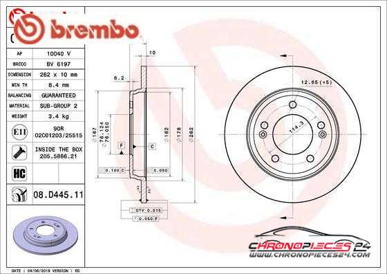 Achat de BREMBO 08.D445.11 Disque de frein pas chères