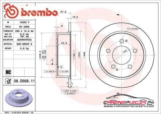 Achat de BREMBO 08.D568.11 Disque de frein pas chères