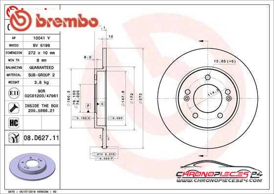 Achat de BREMBO 08.D627.11 Disque de frein pas chères