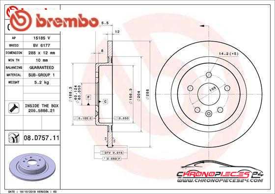 Achat de BREMBO 08.D757.11 Disque de frein pas chères