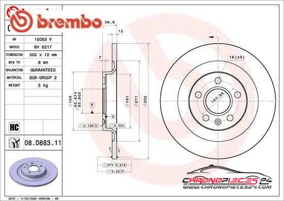 Achat de BREMBO 08.D883.11 Disque de frein pas chères