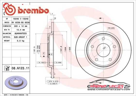 Achat de BREMBO 08.N123.11 Disque de frein pas chères