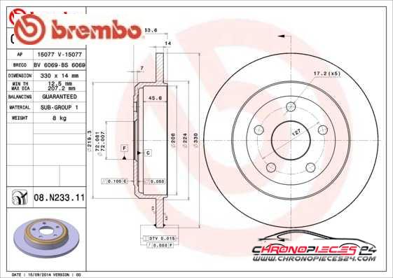 Achat de BREMBO 08.N233.11 Disque de frein pas chères