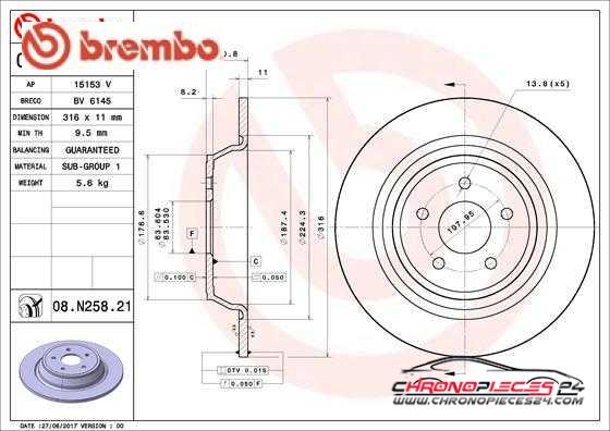 Achat de BREMBO 08.N258.21 Disque de frein pas chères